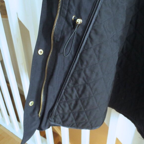 Zara Navy Black and Gold Zipper Parka Rain Jacket Coat with Leather Look Sleeves - Picture 5 of 6